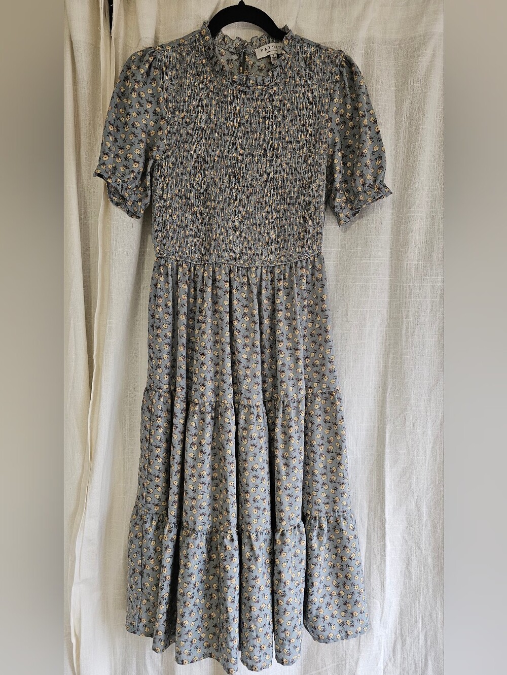 Smocked Floral Midi Dress In Light Blue